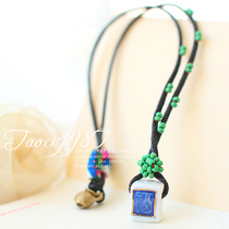 Jingdezhen ceramic jewelry creative jewelry pure hand-made ethnic style small Bell lucky character necklace pendant