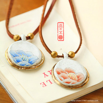 Ceramic 1987 Jingdezhen ceramic creative hand painted ceramic necklace pendant peony flower retro couple sweater sweater chain