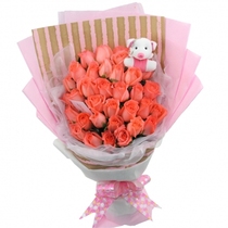 33 pink rose bouquets Shanghai Flowers Express Pudong Nanhui Hongkou Zhabei Birthday Festival City send flowers