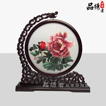 Hunan embroidery boutique peony double-sided embroidery pure hand embroidery flower blossom rich New Years Day gift New Year gift