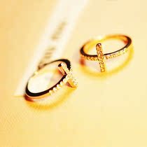 Retro Roman Palace Court Style Jesus Christian Cross Crystal Ring Emulation Diamond Ring Ornament