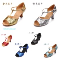 Spot hot-selling adult middle-heeled Latin dance shoes can be glued square dance shoes classic T-shaped dance shoes 201