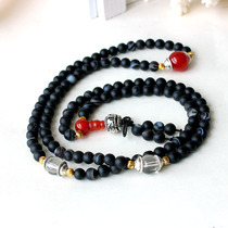 Water jade ice black agate beads bracelet 108 beads hand string matte black Agate black agate