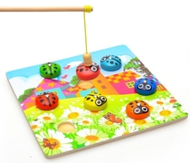 Factory direct sale childrens educational wooden beetle game magnetic fishing toy fishing insect intelligence development