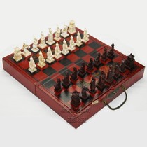 Antique Chess Medium Terracotta Army Chess Pieces Antique Wooden Folding Chessboard Three-dimensional Figure Chess