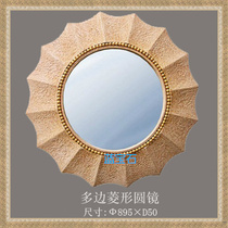 Sandstone Sculpture Polygonal Rhombus Round Mirror Sandstone Background Wall Frame High-grade Bathroom Mirror Decorative Mirror
