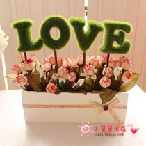 love flocking green simulation plant potted home decoration flower bonsai creative desk decoration ornaments