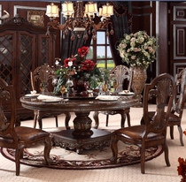 European dining table and chair combination Round solid wood dining table American Marble round dining table Dining table Small apartment dining room furniture