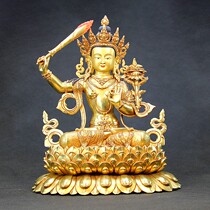 Sakyamuni Buddha statue Nepal handmade gilt double Lotus Taiwan Manjusri Bodhisattva Manshu Shili 35cm