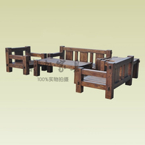 Korean big material sofa 5-piece set of old elm wood solid wood pastoral original ecological accessories-free sofa chair Sofa bed