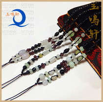 Gold Pure Silver Jade Instrumental Jewelry Pendant Necklace Red Rope Jade Rope Thread (Emerald Plus Pomegranate Stone)