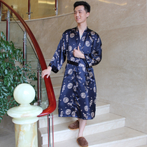 Qiao Nuo mulberry silk pajamas male summer long sleeve suit silk robe home clothing