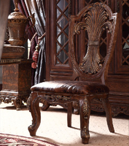 American solid wood dining chair Lounge chair Leather dining chair Modern creative leisure home computer chair European backrest chair