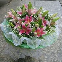 Pink Lily 12-branch bouquet business delivery birthday flowers Shanghai florist city flower Courier