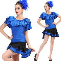 Gitba suit skirt short sleeve Latin dance dress new square dance dance dancing blue female adult dance performance practice suit