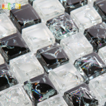 (Linus Mosaic)Black and White Ice Cracked Glass Mosaic Spot Tile Living Room Bathroom Mosaic