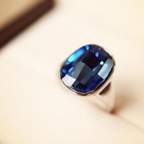 European and American elegant exaggerated sapphire colour pink rectangular crystal ring forefinger ring ornament