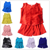 Mother Bell Love Child Clothing Children Real Silk Suit Pure Color Summer Men And Women Real Silk Vest Baby Shorts Children Clothes