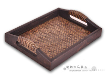 Thailand imported wooden bamboo woven rattan tray spa fruit tray tea tray beauty salon special storage home