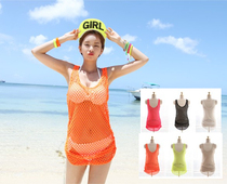 Korean version of the new web-shirt hollowed-out beach clothes sunscreen womens spa swimwear net-shirt hooded bikini jacket