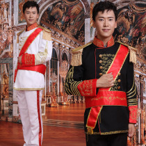 European-style mens court dress handsome suit drum suit Black and white general suit Prince suit European stage performance costume photography