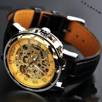 Steam Hong Kong exquisite pure mechanical hollow transparent gold luxury leather watch watch