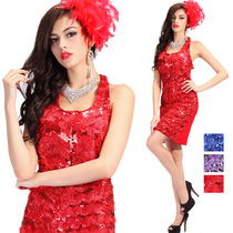 Lan Kwai Fong brand adult gift Big red sequins thorn show flower dress with chest pad dating dress 21997#