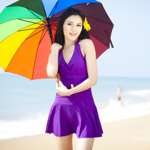 Womens one-piece dress slim gathering swimsuit plus size womens swimsuit sexy black sleeveless belly belly purple swimsuit