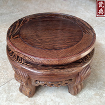Jingdezhen ceramic fish tank vase base solid wood red wood chicken wing wood base flower pot stone base flower stand