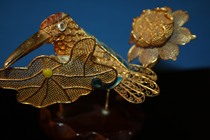 60s old cloisonne burned blue gilt gold silk Lotus Lotus hummingbird one product clean ornaments