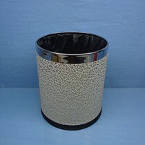 Chuangmei Leather Customized high-end luxury leather office and household silver pattern double metal trash can storage