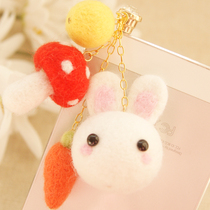 Qianying wool felt poke music material bag Radish rabbit handmade DIY rabbit dust plug mobile phone chain pendant