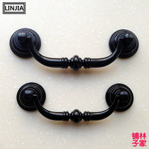 Bright black European antique retro wardrobe cabinet door drawer handle handle simple furniture pastoral handle 8830