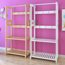 Sen point solid wood coat rack Floor hanger Bedroom clothes rack Pine clothes rack Childrens clothes and shoes rack Multi-layer guest