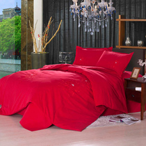 Pure cotton encryption thickened old coarse cloth four pieces of wedding celebration large red embroidered bed bedding