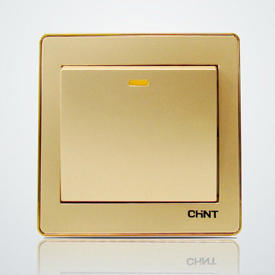 正泰开关插座正品 86型 new6d金色 一位 一开双控开关面板 香槟色_7折