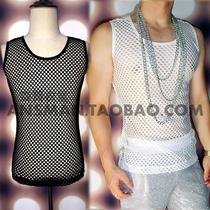 Nightclub bar male singer DJ Kan Zhilong same white perspective mesh slim vest vest costume