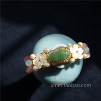 (Xiyan) Green Dongling Jade Pearl Shell Flower Brass Ming Dynasty Ming Hair Ornament Flower Tin Zi Han Fu Hair Ornament 7cm