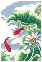 Cross stitch electronic drawing 444 lotus carp 2 Chinese style 119W * 179H25 color PAT source file