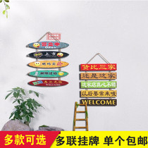 Retro nostalgic creative listing Welcome to the opening of the wooden bar restaurant shop decoration pendant