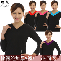 Square dance clothing autumn yoga clothing adult female autumn and winter thick cotton elastic slim thin V-neck long sleeve thick clothing