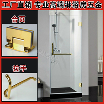Titanium gold stainless steel single door flat door open shower room bathroom toilet glass partition 5 gold accessories complete set
