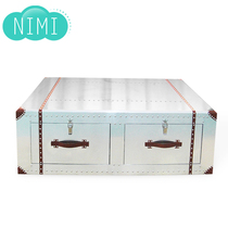 Aluminum Leather Box Drawer TEA TABLE RETRO SPACE ALUMINUM LEATHER WINE CASE STORAGE CASE RETRO LIVING ROOM TEA TABLE