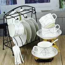 European-style coffee cup and saucer bone china set Phnom Penh simple afternoon tea cup household silver 6-piece set coffee set free rack