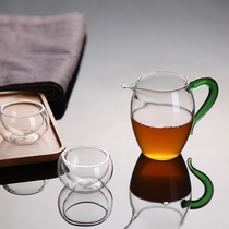 Heat-resistant glass Road Cup long mouth green handlebar color Tea Sea glazed kung fu tea set tea divider Tea Tea Cup