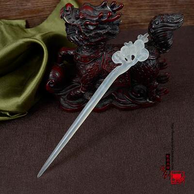 天然岫玉梅花簪中国风发簪古风发饰中式头饰民族风饰品古典玉簪子_7折