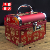 Bride wedding retro solid wood jewelry box password jewelry box red creative makeup box Dowry treasure box