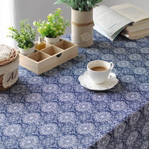 Cotton linen table cloth ethnic tea table cloth Japanese tea ceremony retro TV cabinet blue printing square towel custom tablecloth