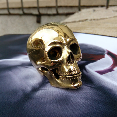 勇者无疆手工黄铜大骷髅摆件创意复古牛人收藏把玩礼品愚人礼物_7折