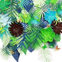 Creative plant leaves Flamingo plum blossom hanging flag birthday theme party festival classroom window decoration